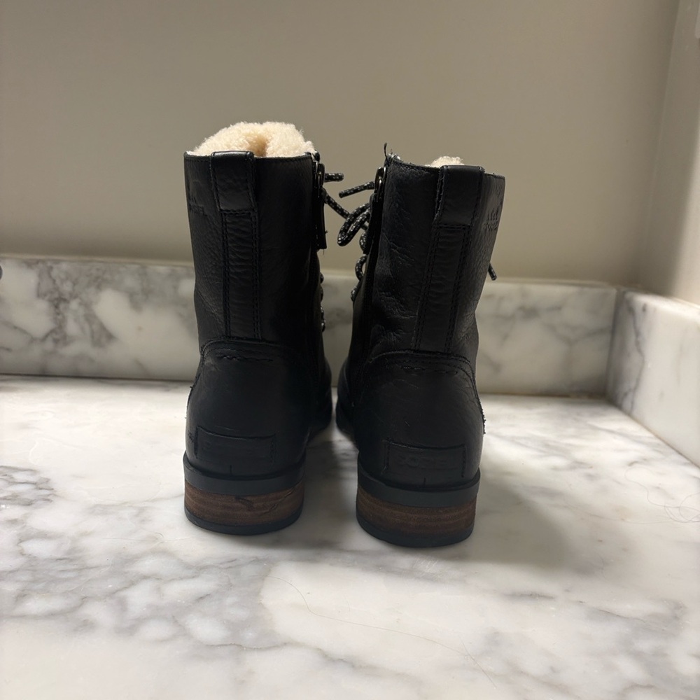 Women's Black Sorel Emelie Shearling Winter Lace-Up Boots - Picture 6 of 8